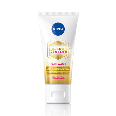 NIVEA Luminous Even Glow Face wash with an oil free formula, infused with AHA, Aloe vera, Guarana Extracts, Deeply cleanses, for Normal & Sensitive Skin, For Women & Men | 50ml